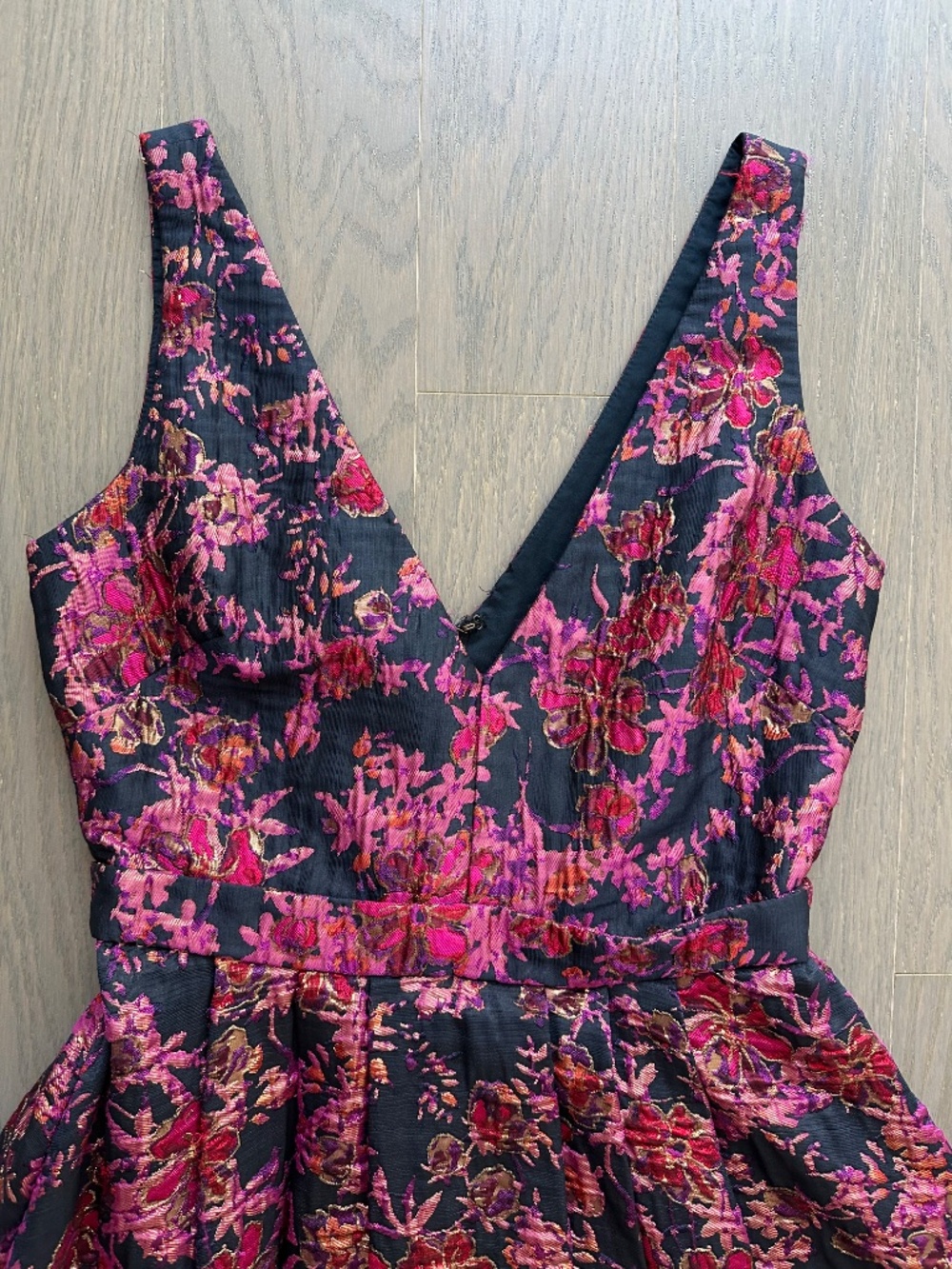 Badgley Mischka Pink Floral Jacquard Brocade Gown Maxi Dress Plunge - Size 2 - Picture 6 of 10